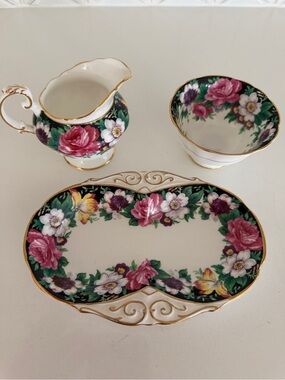 PARAGON 3 Piece Westdale Vintage Cream Open Sugar and Rare Double Warrant Tray